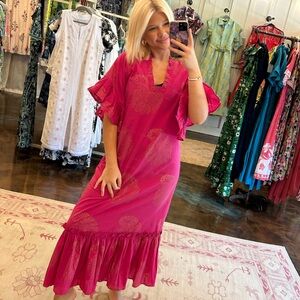 FITZROY&WILLA- Soleil maxi, Elegant Pink Ruffle Sleeve Dress NWT